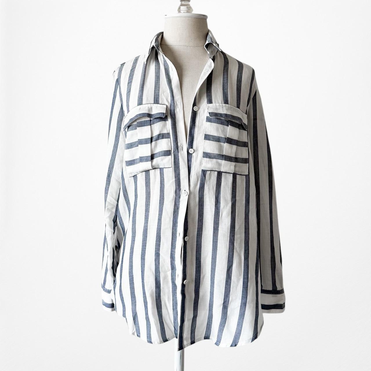 Vintage Y2K Striped White Blue Button Down Front Shirt Top Size XS/S