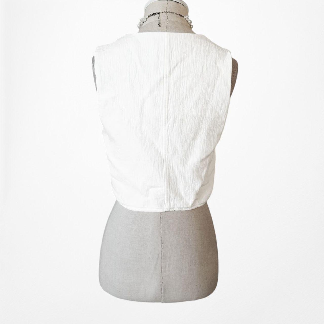 Zara White Button Front Sleeve Cropped Vest Top Size XS