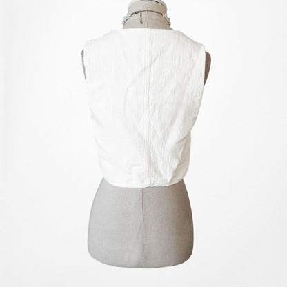 Zara White Button Front Sleeve Cropped Vest Top Size XS