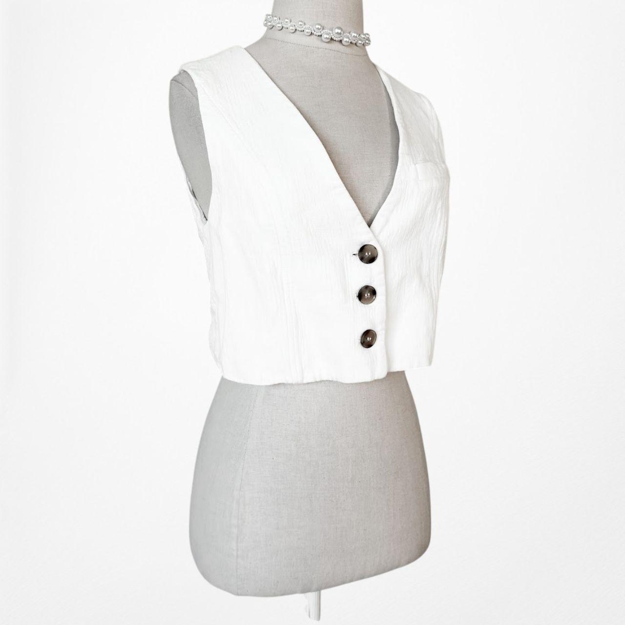 Zara White Button Front Sleeve Cropped Vest Top Size XS