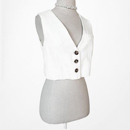 Zara White Button Front Sleeve Cropped Vest Top Size XS
