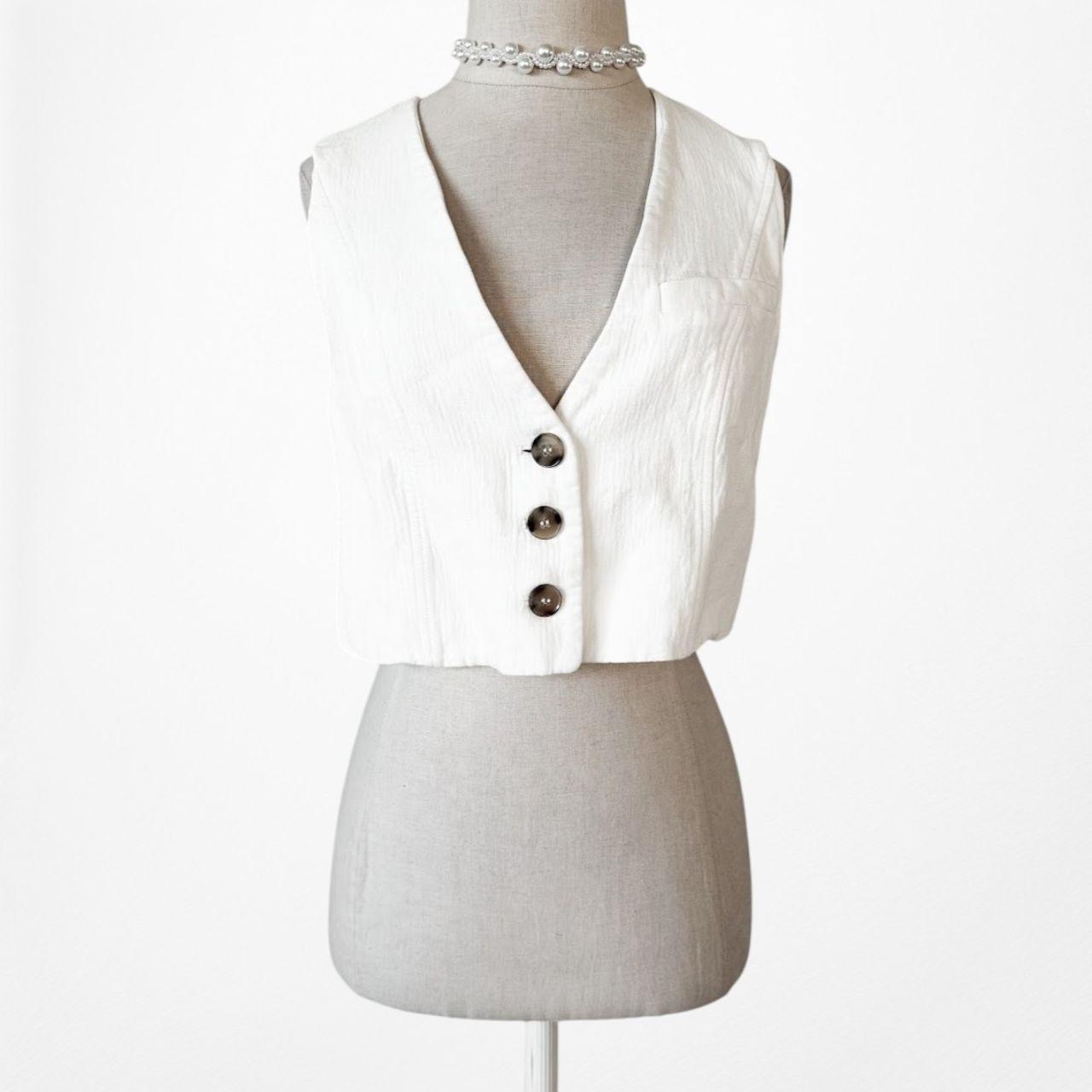 Zara White Button Front Sleeve Cropped Vest Top Size XS