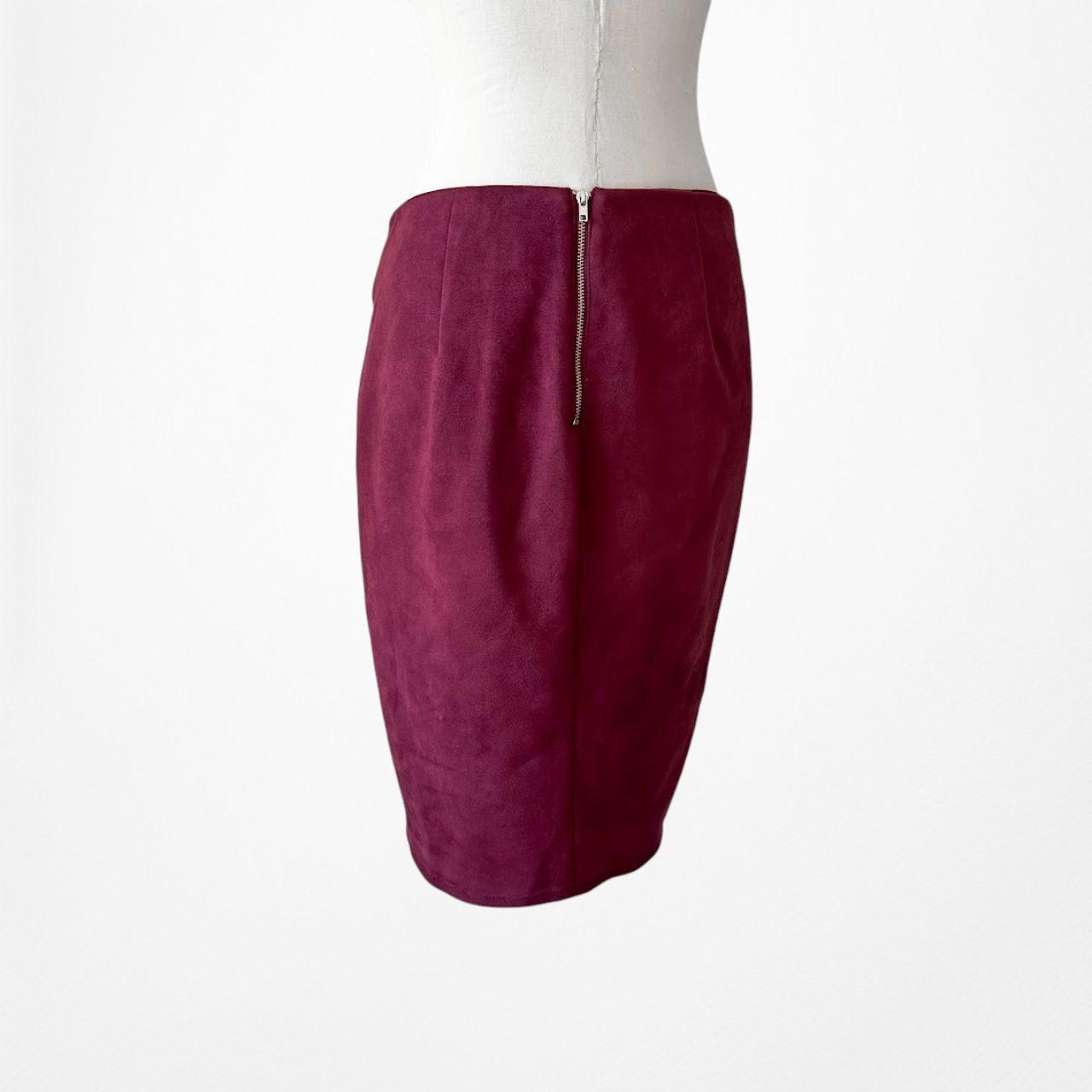Vintage Y2K Burgundy Red Suede Felt Knee Length Bodycon Pencil Skirt Size M/L