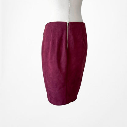 Vintage Y2K Burgundy Red Suede Felt Knee Length Bodycon Pencil Skirt Size M/L