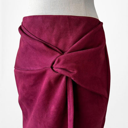 Vintage Y2K Burgundy Red Suede Felt Knee Length Bodycon Pencil Skirt Size M/L