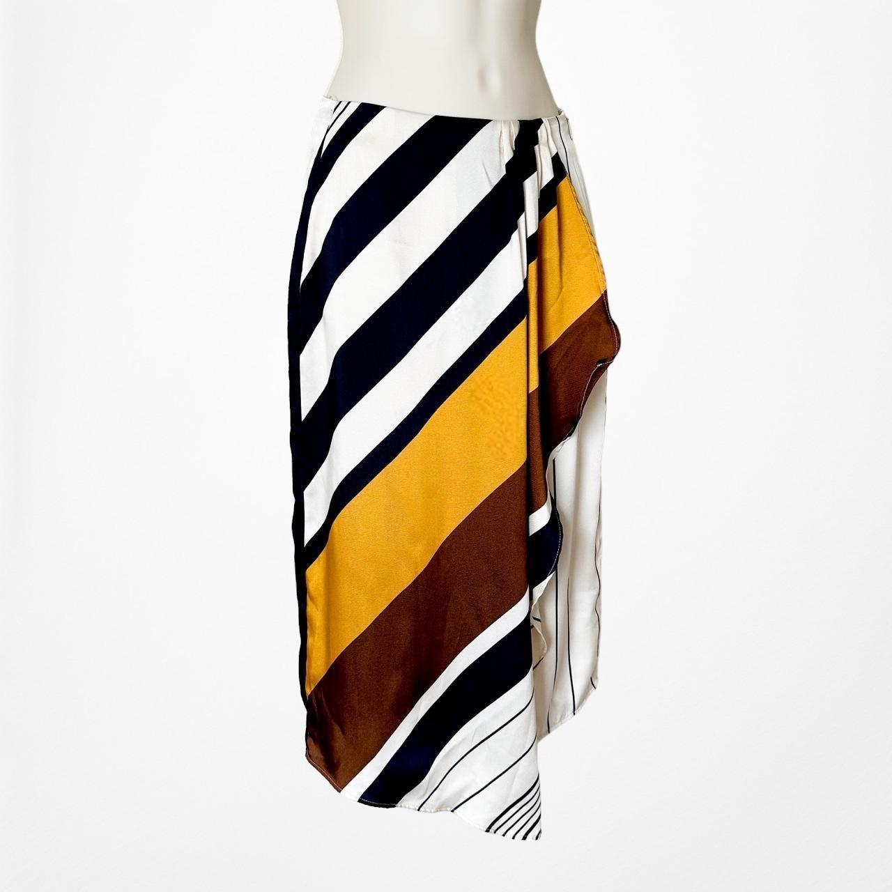 Vintage Y2K Yellow White Striped Asymmetric Wrap Knee Length Skirt Size XS/S