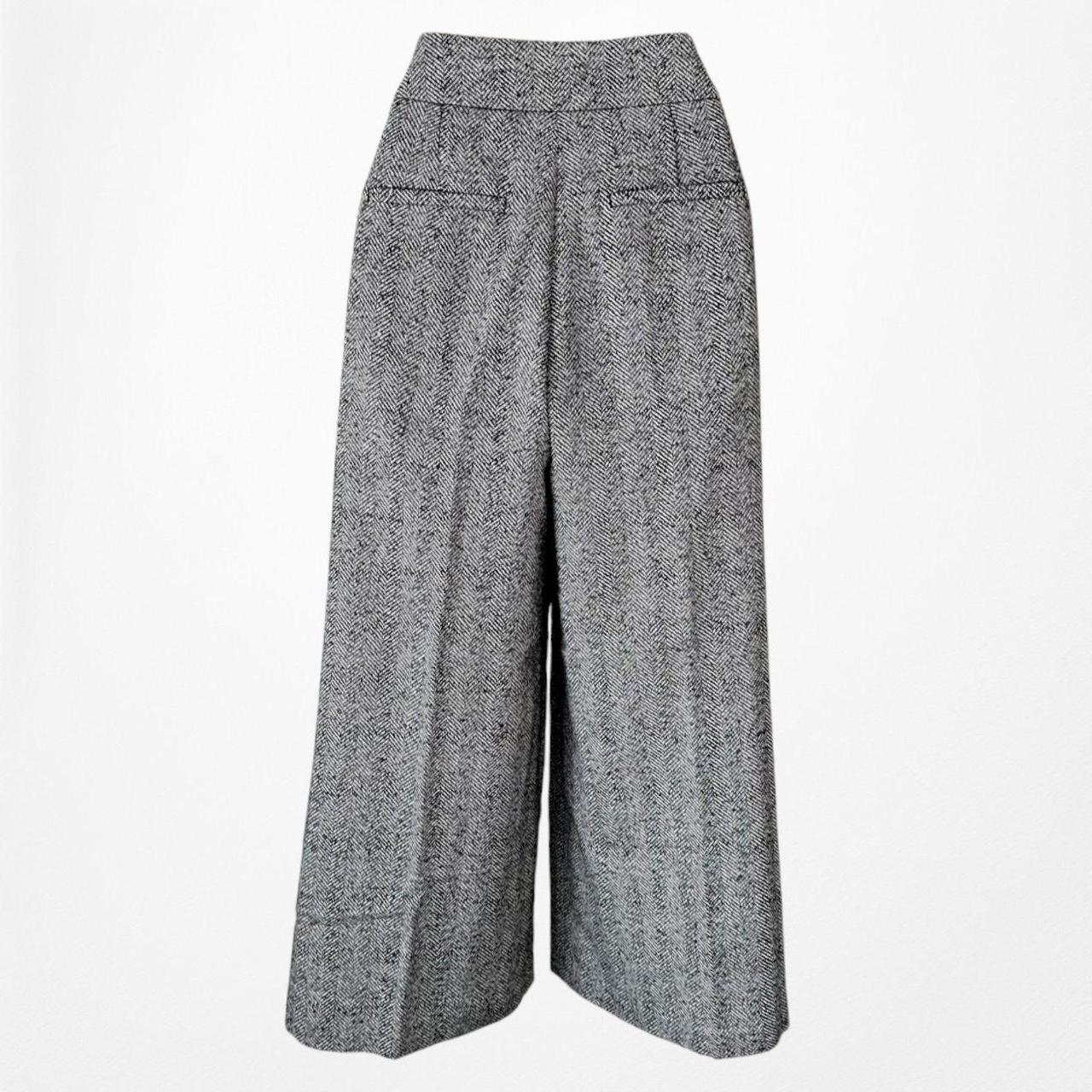 Vintage Y2K Gray Wool Blend Tweed Style Wide Leg Petite Dress Pants Size M
