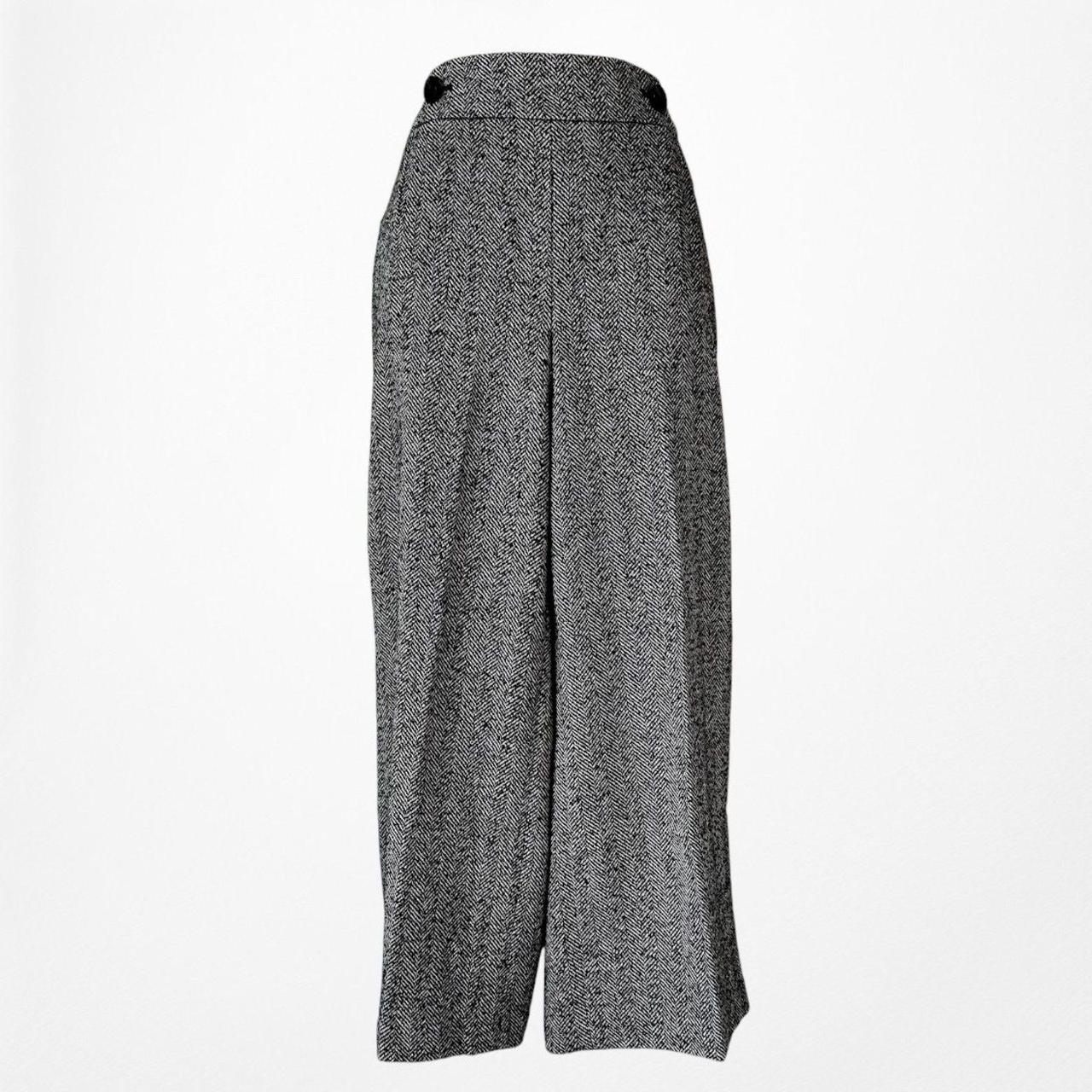 Vintage Y2K Gray Wool Blend Tweed Style Wide Leg Petite Dress Pants Size M