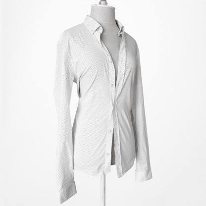 Vintage Y2K Zara White Blue Polka Dot Button Down Shirt Top Size S