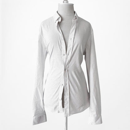 Vintage Y2K Zara White Blue Polka Dot Button Down Shirt Top Size S