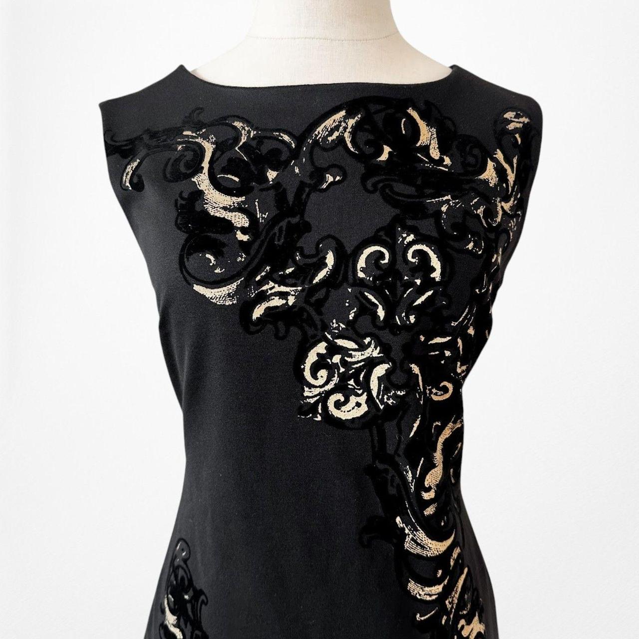 Vintage Y2K Black Knit Gold Embellished Knee Length Bodycon Dress Size M