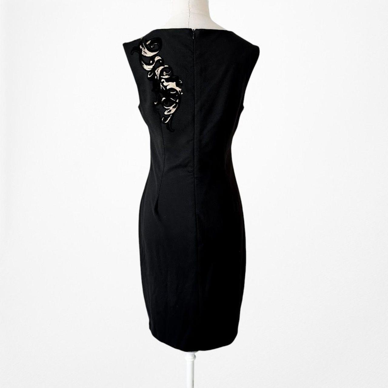 Vintage Y2K Black Knit Gold Embellished Knee Length Bodycon Dress Size M