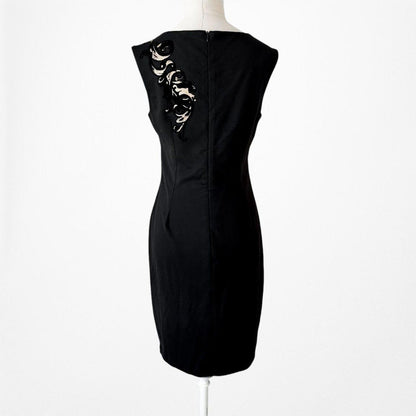 Vintage Y2K Black Knit Gold Embellished Knee Length Bodycon Dress Size M