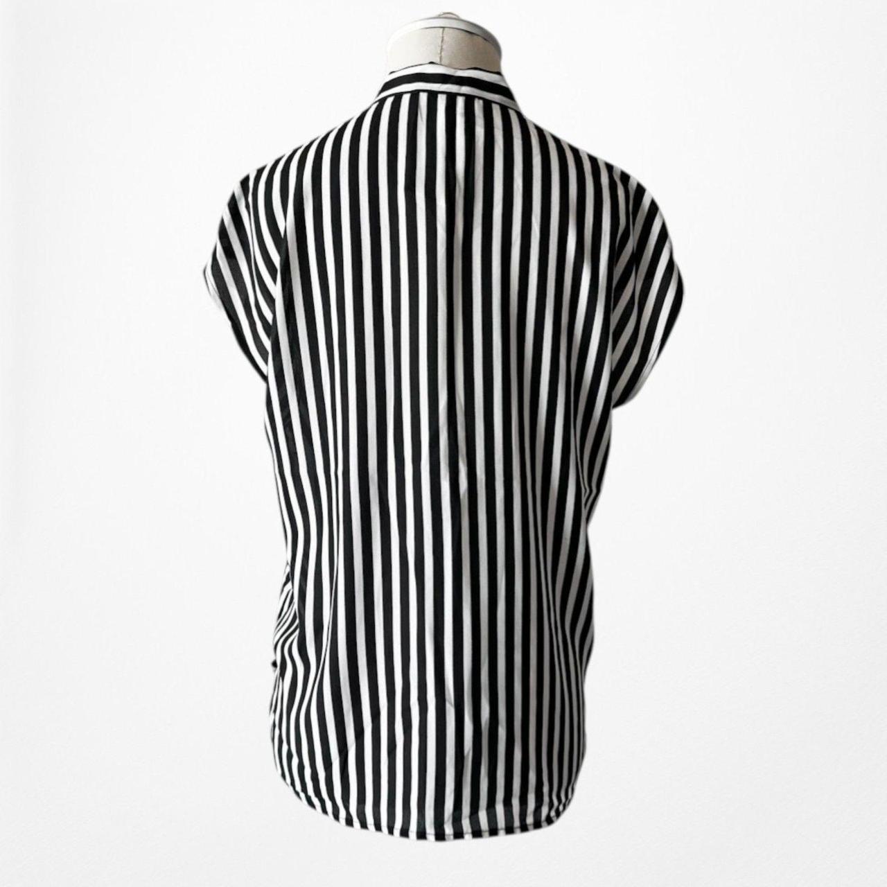 Vintage Y2K Black White Bow Tie Capped Sleeve Striped Blouse Top Size S/M
