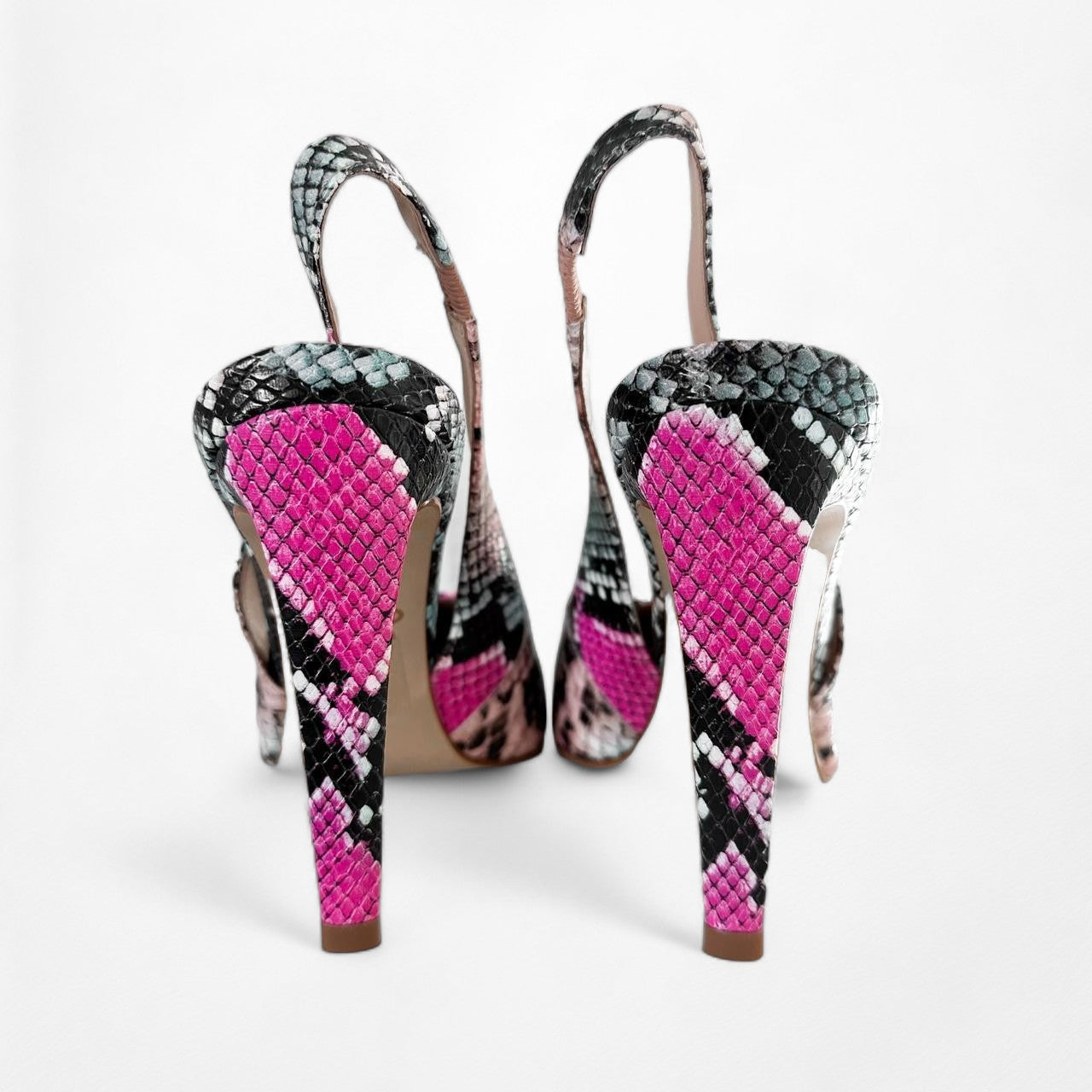 Aldo Pink Black Animal Snake Print Slingback Stiletto Pointy Toe Heels Size 6.5