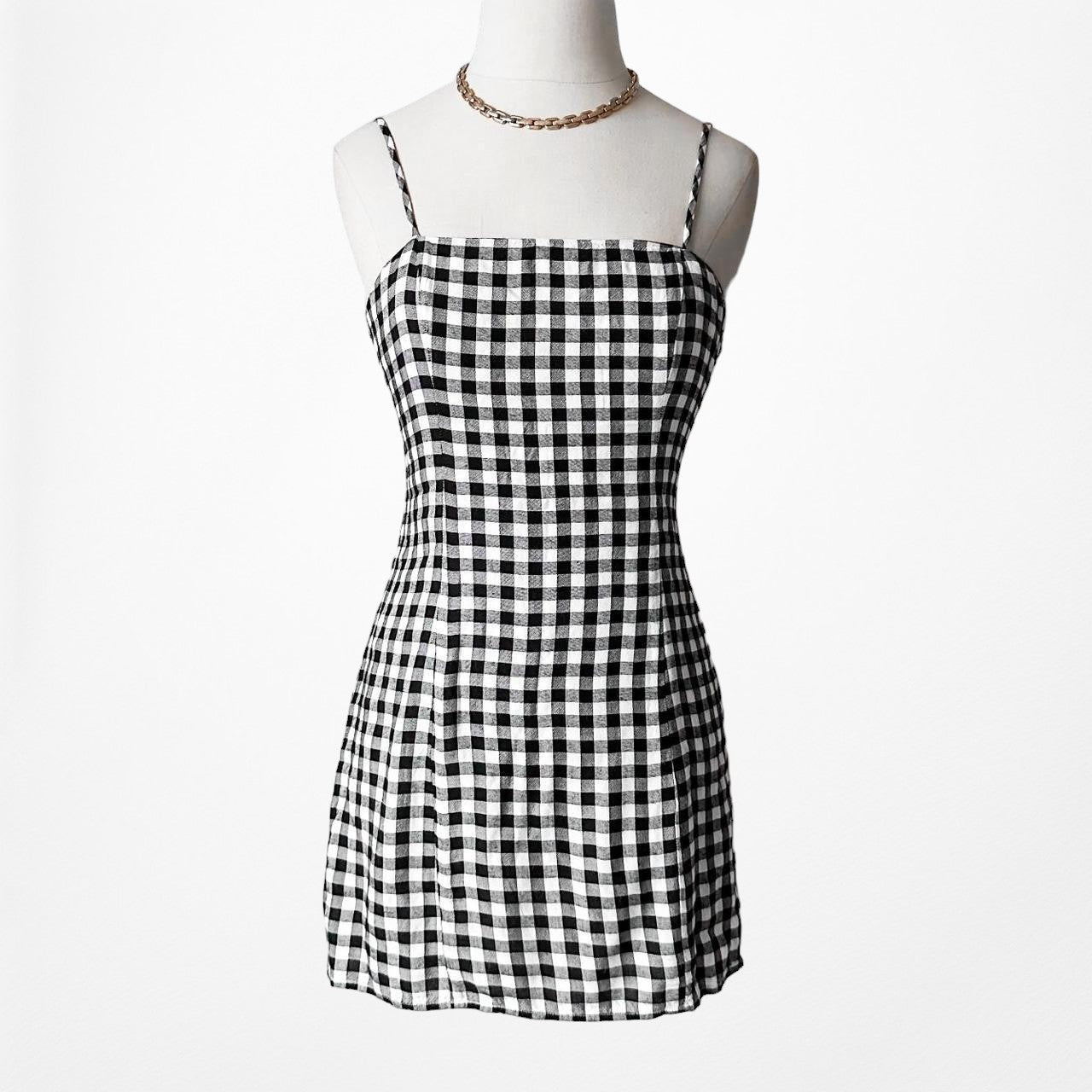 Majorelle Revolve Black White Plaid Gingham Checkered Mini Bodycon Dress Size XS