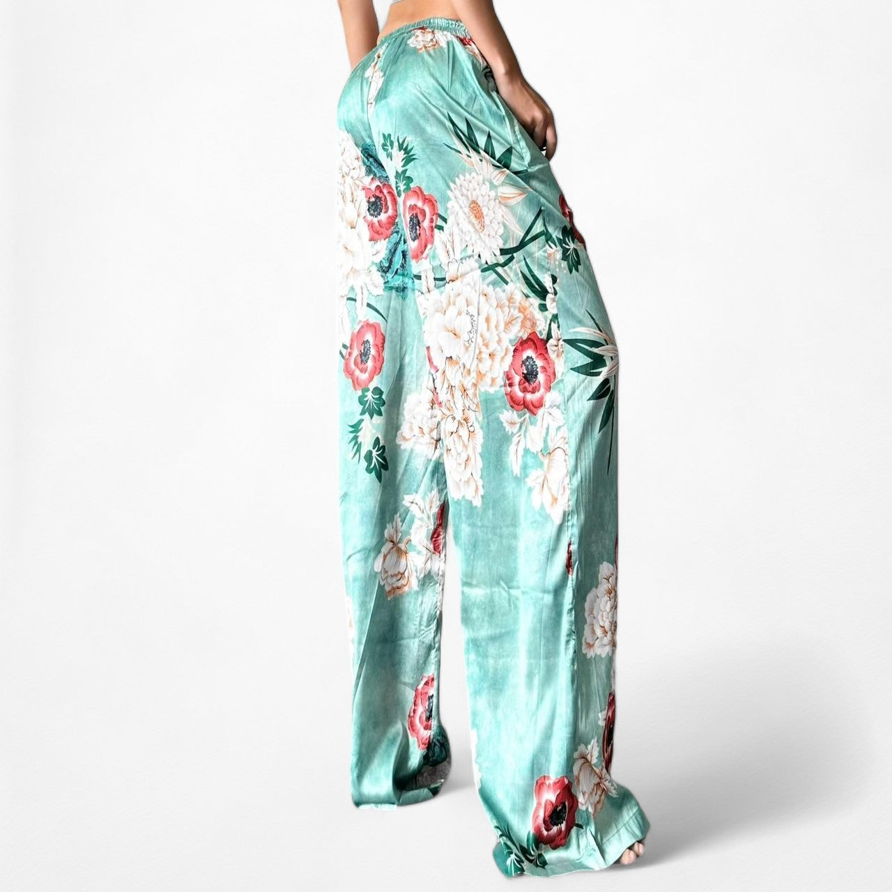 Missguided High Waisted Satin Floral Wide Leg Pants Size 4/XS/S