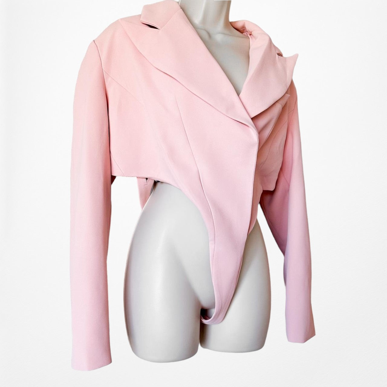 Pastel Pink Padded Shoulder Oversized Bodysuit Cropped Blazer Jacket Size L