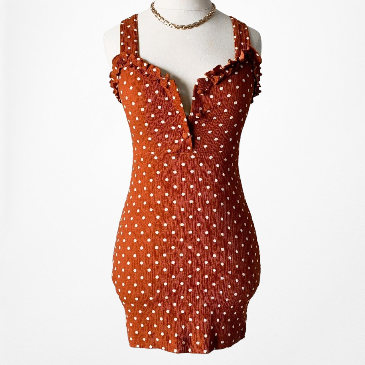 Urban Outfitters Orange Polka Dot Knit Halter Ruffle Mini Bodycon Dress Size S