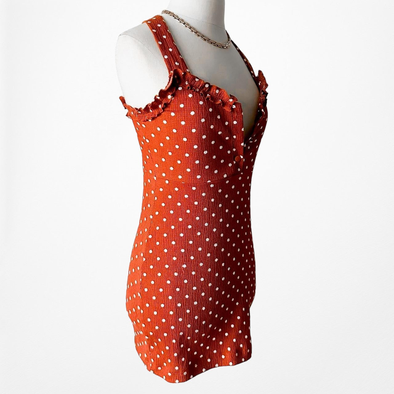 Urban Outfitters Orange Polka Dot Knit Halter Ruffle Mini Bodycon Dress Size S