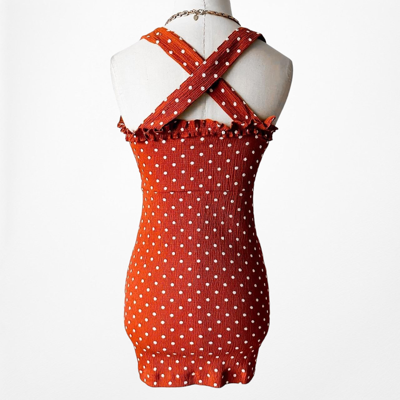 Urban Outfitters Orange Polka Dot Knit Halter Ruffle Mini Bodycon Dress Size S