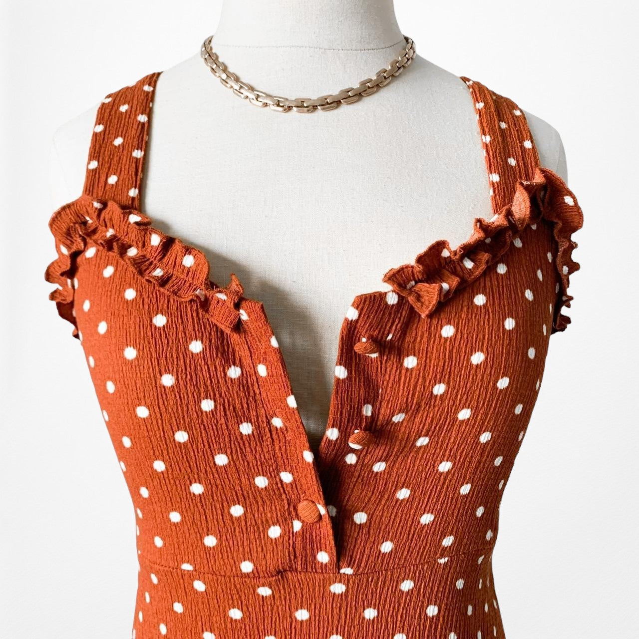 Urban Outfitters Orange Polka Dot Knit Halter Ruffle Mini Bodycon Dress Size S