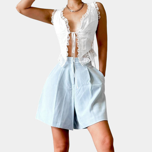 ASOS Pastel Blue High Waisted Pleated Detail Casual Shorts Size 2/XS