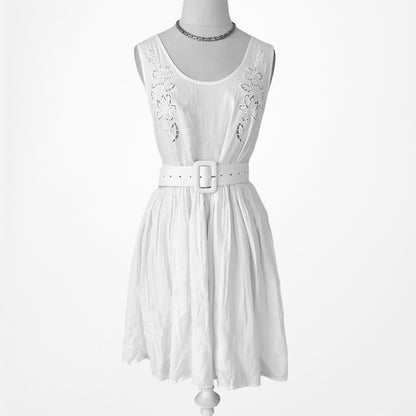 Vintage Y2K Off White Floral Lace Tunic Sheath Knee Length A-Line Dress XS/S