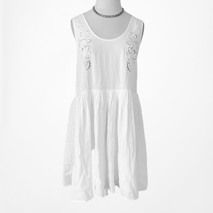 Vintage Y2K Off White Floral Lace Tunic Sheath Knee Length A-Line Dress XS/S