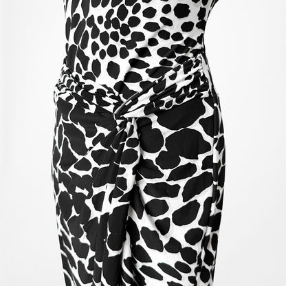 Kasper Black White Sleeveless Printed Knee Length Knit Cocktail Dress Size 4/M