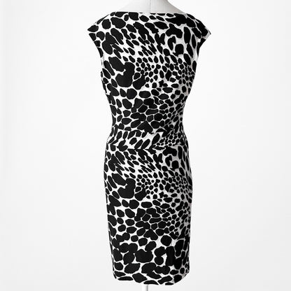 Kasper Black White Sleeveless Printed Knee Length Knit Cocktail Dress Size 4/M