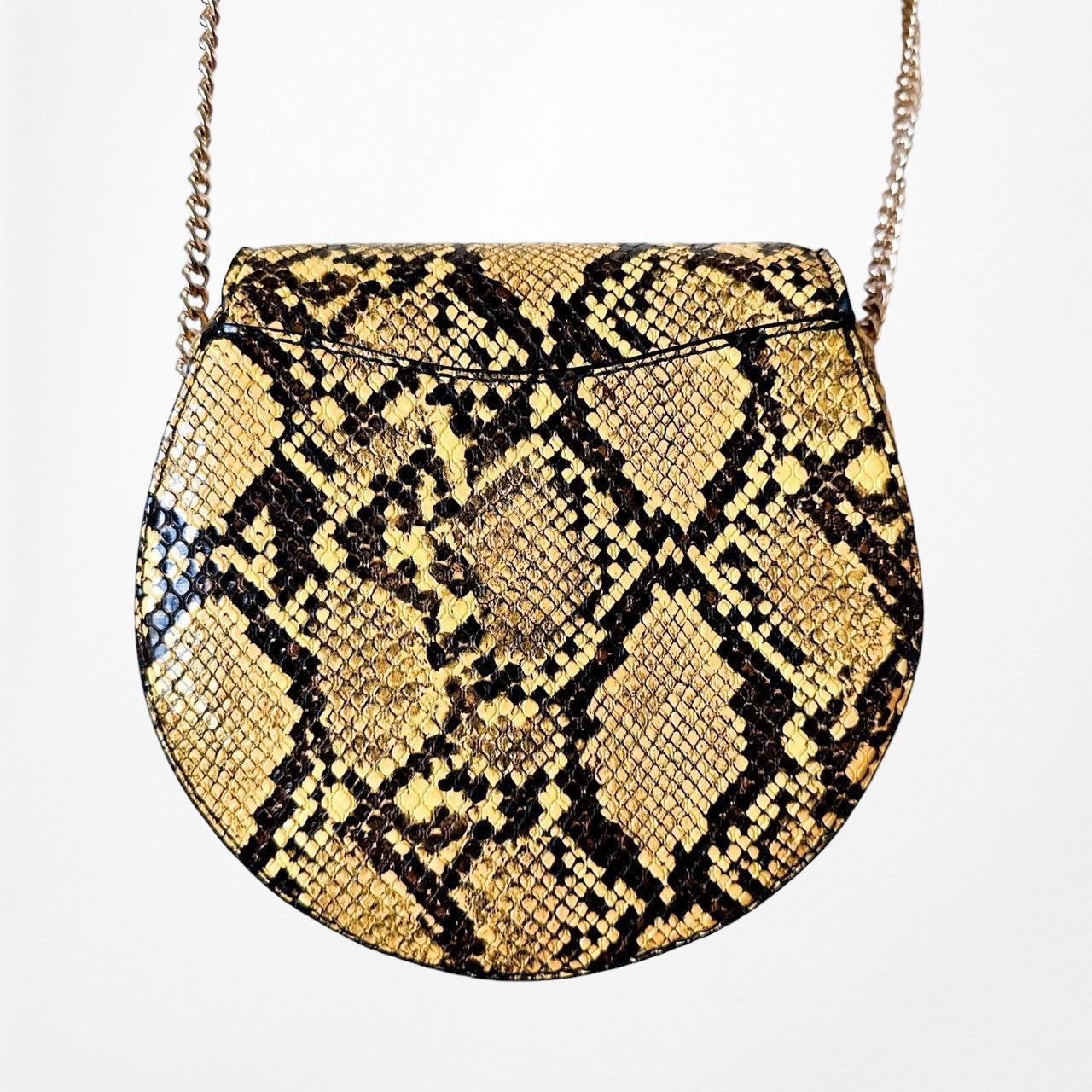 Mango Black Yellow Animal Snake Print Saddle Style Gold Hardware Crossbody Bag