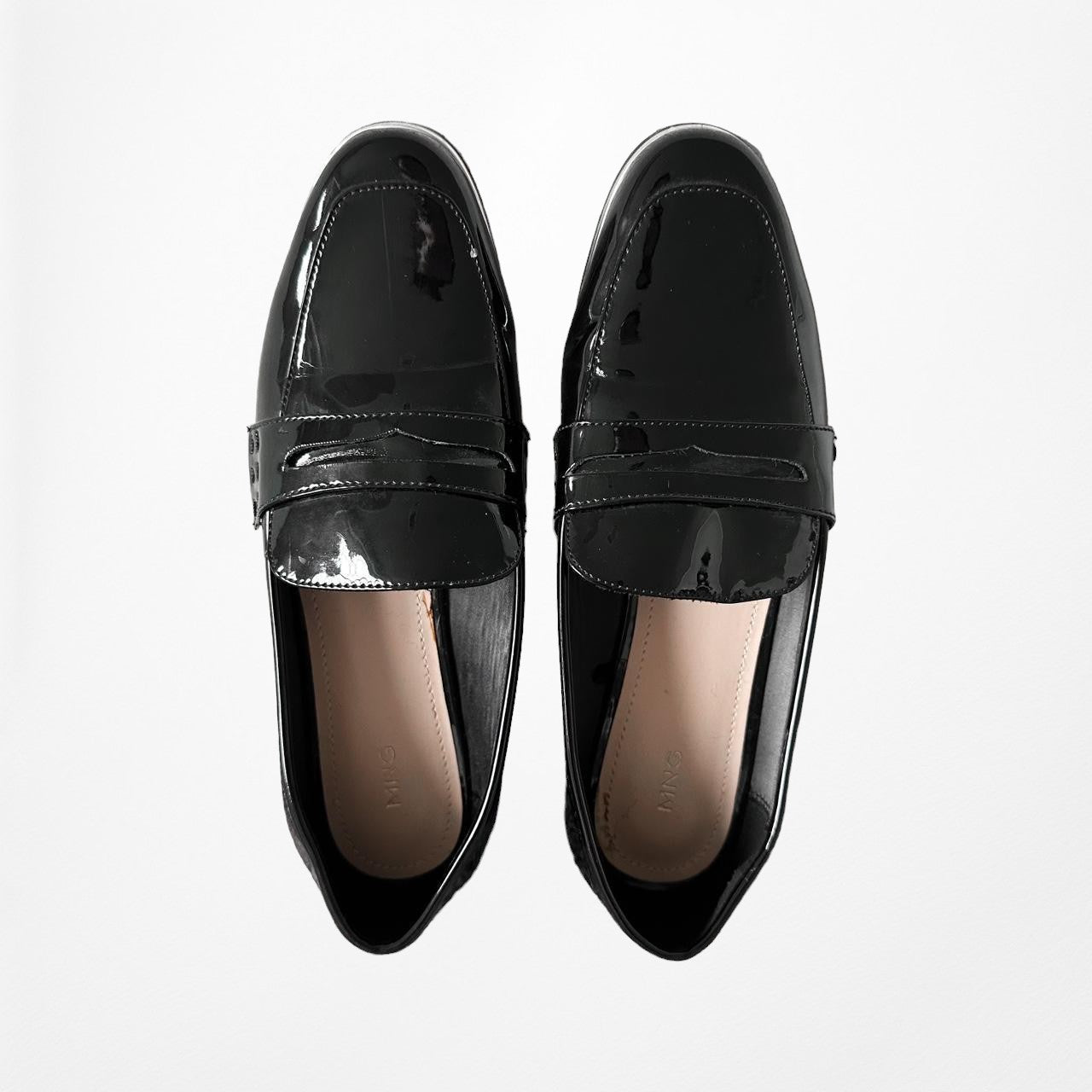 Mango Black Patent Faux Leather Loafs Size 6