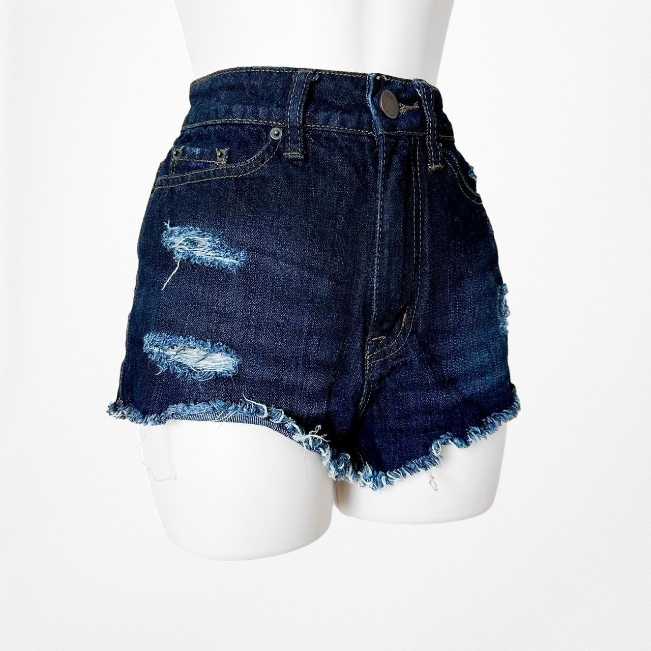 Urban Outfitters Dark Wash High Waisted Distressed Destroyed Shorts Size 24/S/XS