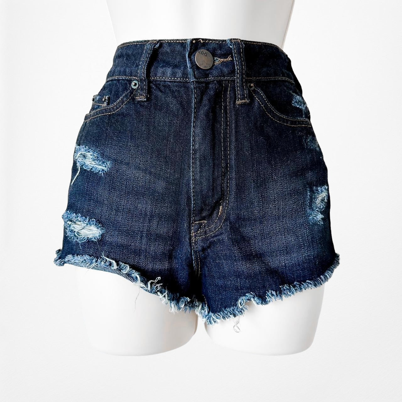 Urban Outfitters Dark Wash High Waisted Distressed Destroyed Shorts Size 24/S/XS