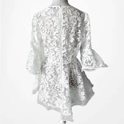 CQ by CQ White Peplum Blouse Sheer Bell Sleeve Ruffle Top Size S