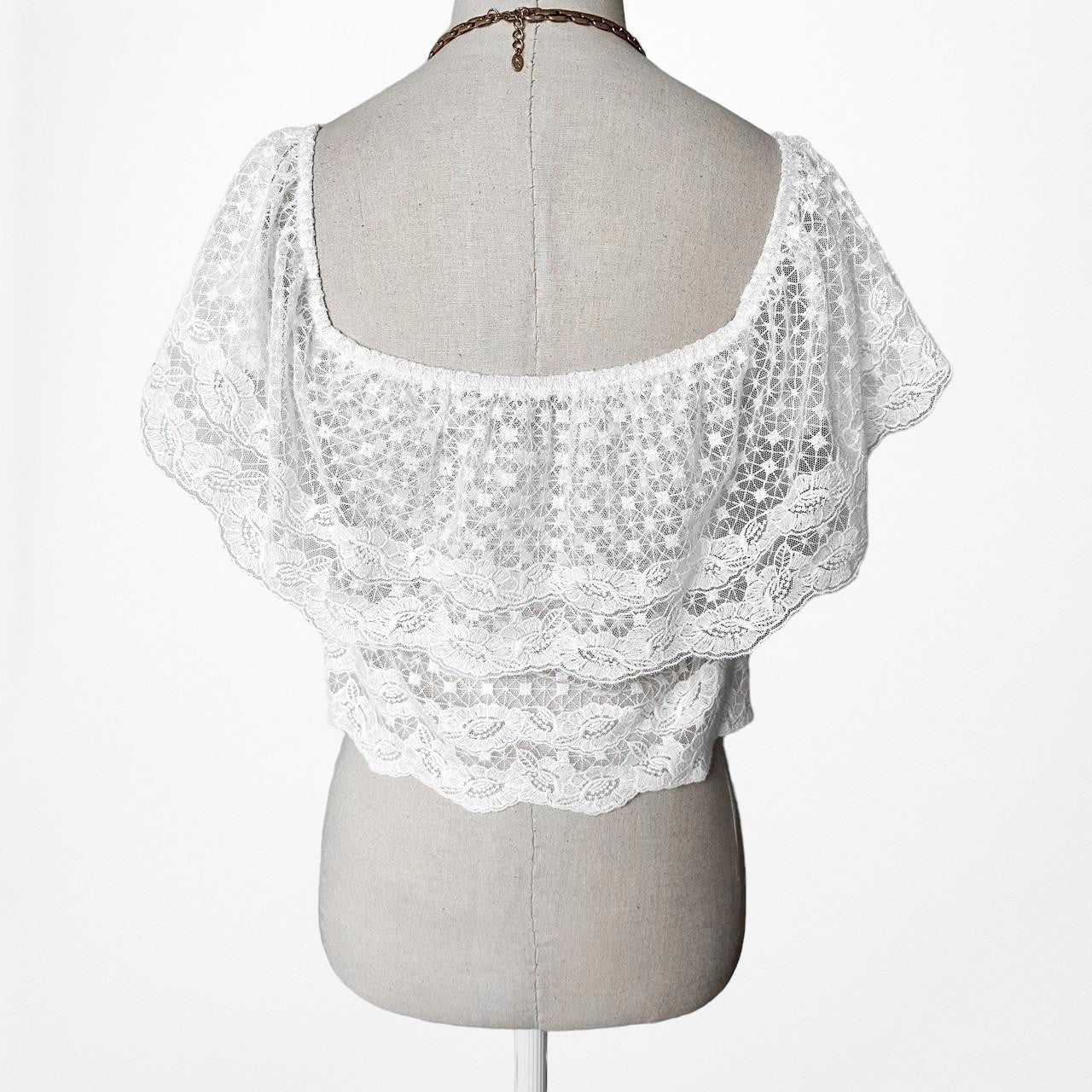 New Look White Off The Shoulder Floral Lace Sheer Top Size 2/S