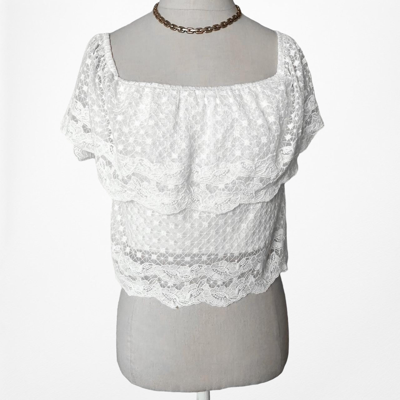 New Look White Off The Shoulder Floral Lace Sheer Top Size 2/S