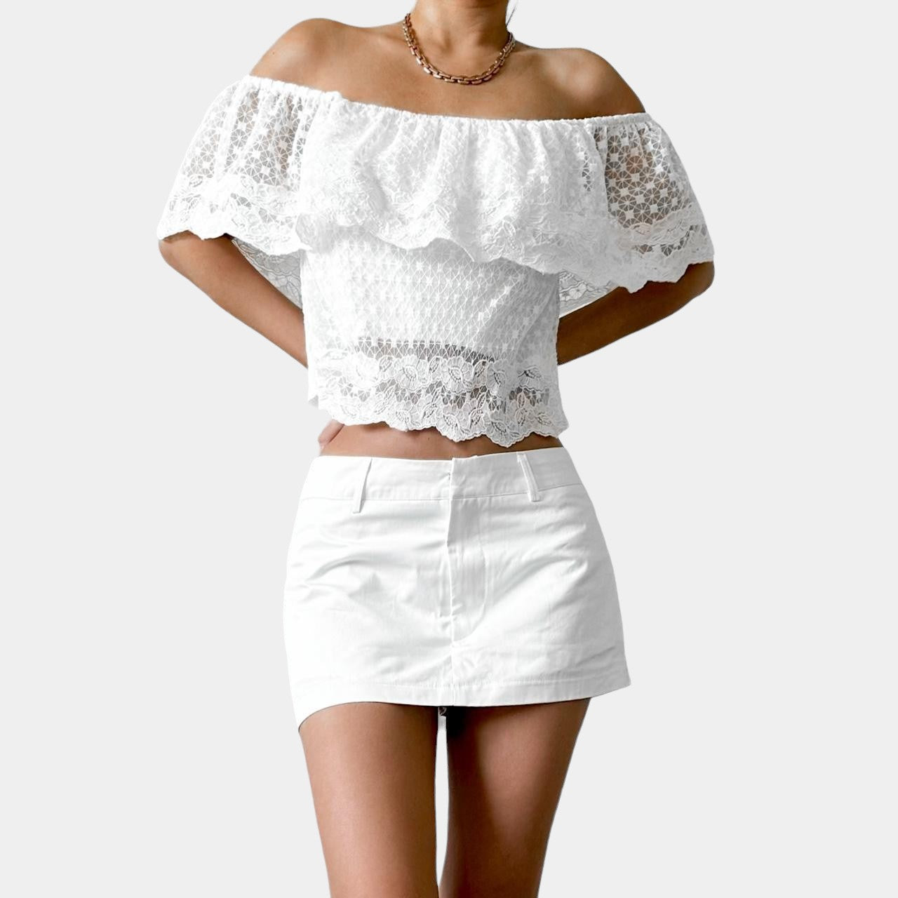 New Look White Off The Shoulder Floral Lace Sheer Top Size 2/S