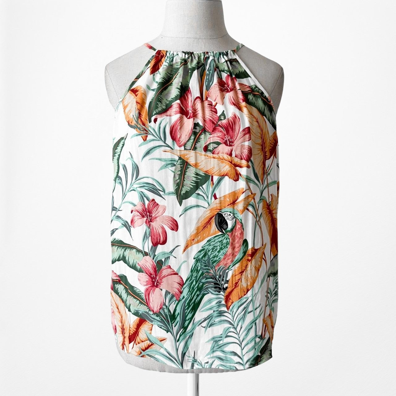 ASOS White Green Pink Halter Neck Sleeveless Floral Print Top Blouse Size 2/S