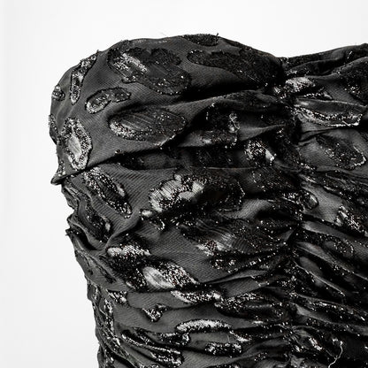 Vintage Y2K Black Sequin Sweetheart Neckline Strapless Tube Crop Top Size S