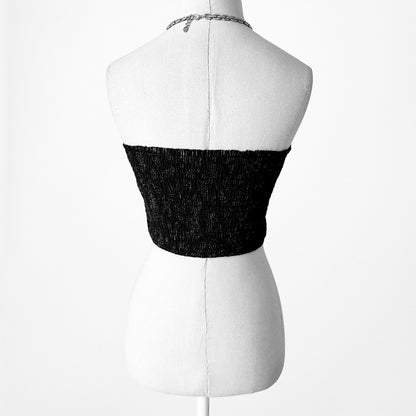 Vintage Y2K Black Sequin Sweetheart Neckline Strapless Tube Crop Top Size S