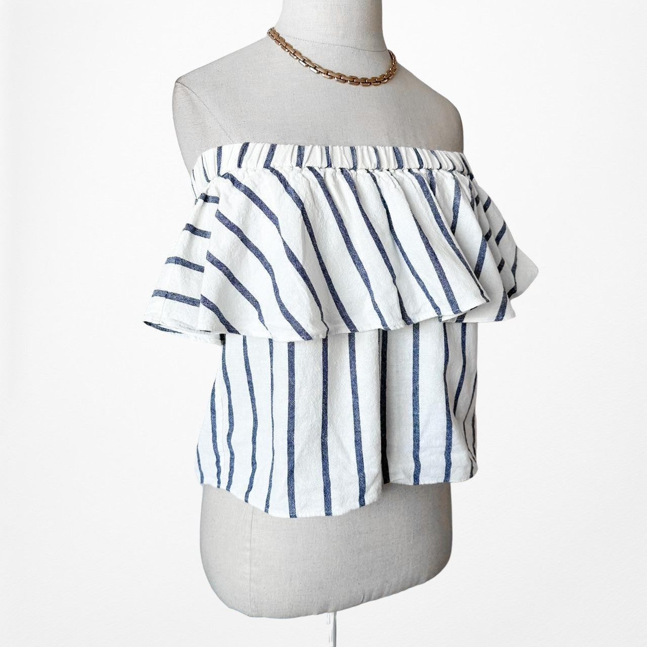 Topshop White Off Shoulder Ruffle Striped Top Size XS