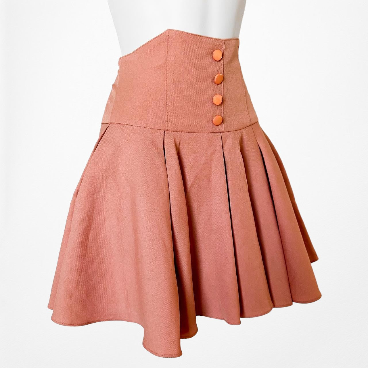 YesStyle Pink Button Front High Waisted Flared Pleated Skater Mini Skirt Size XS