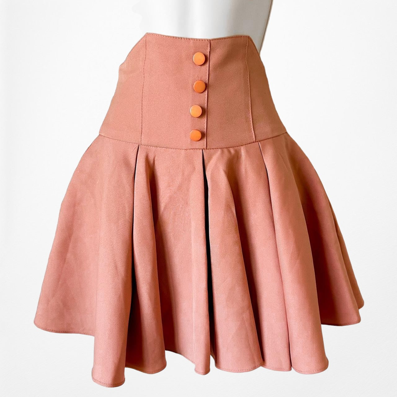 YesStyle Pink Button Front High Waisted Flared Pleated Skater Mini Skirt Size XS