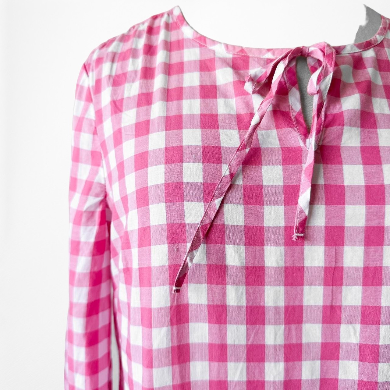 Talbots Pink White Long Sleeve Checkered Gingham Plaid Blouse Top Size XS/S