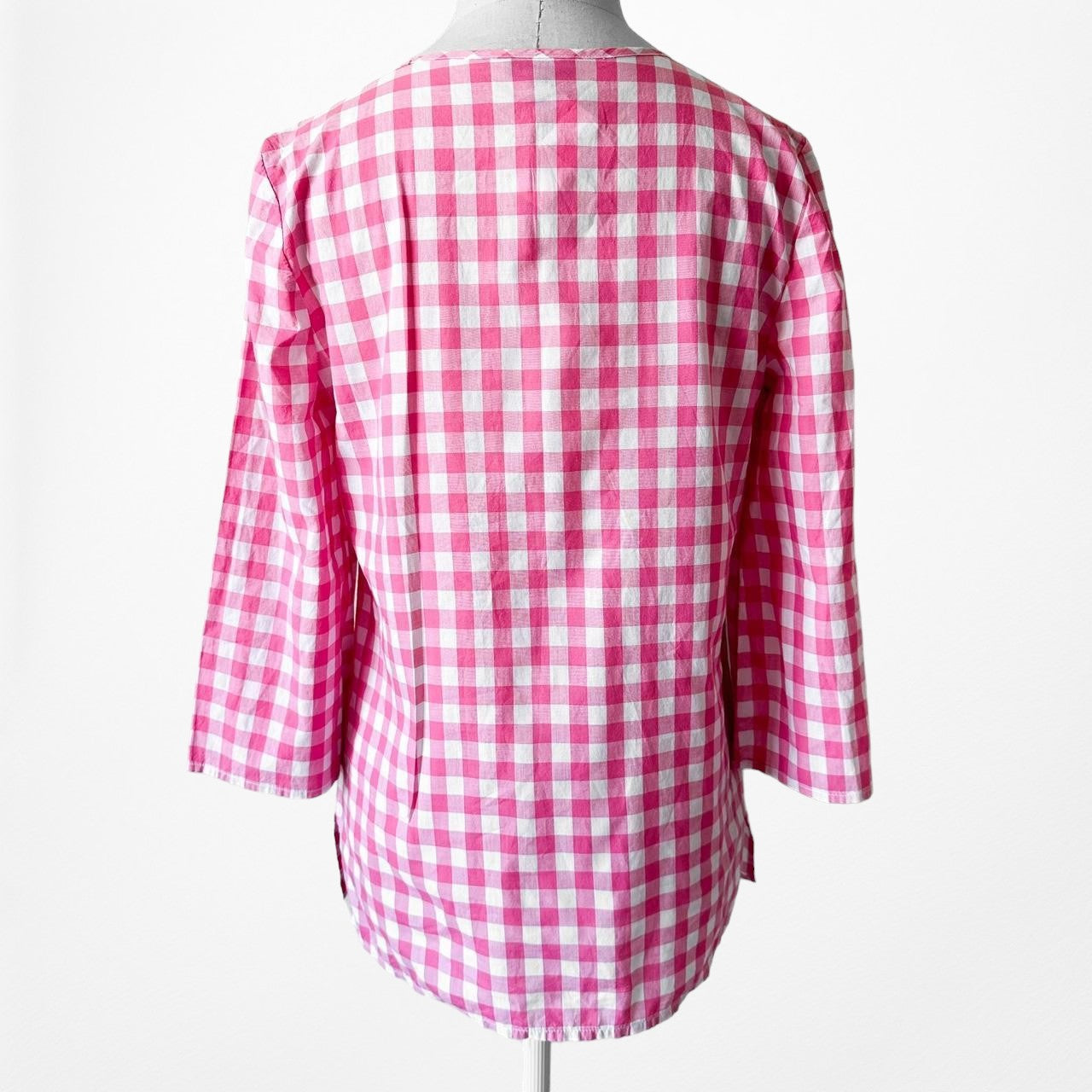 Talbots Pink White Long Sleeve Checkered Gingham Plaid Blouse Top Size XS/S