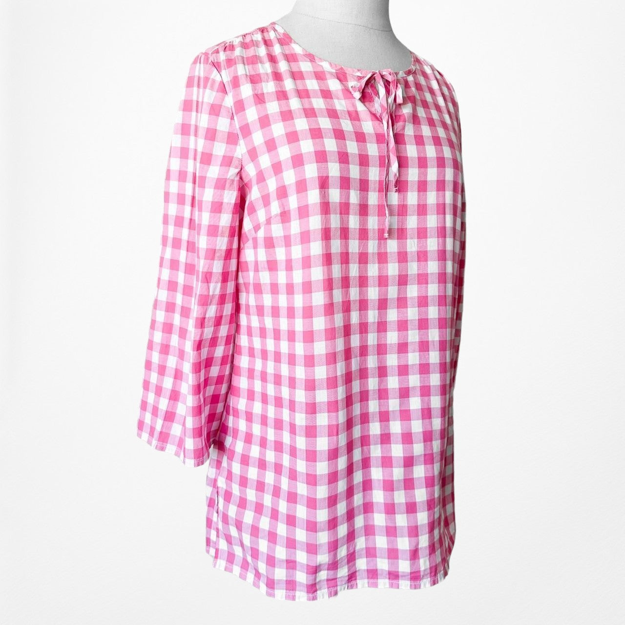 Talbots Pink White Long Sleeve Checkered Gingham Plaid Blouse Top Size XS/S