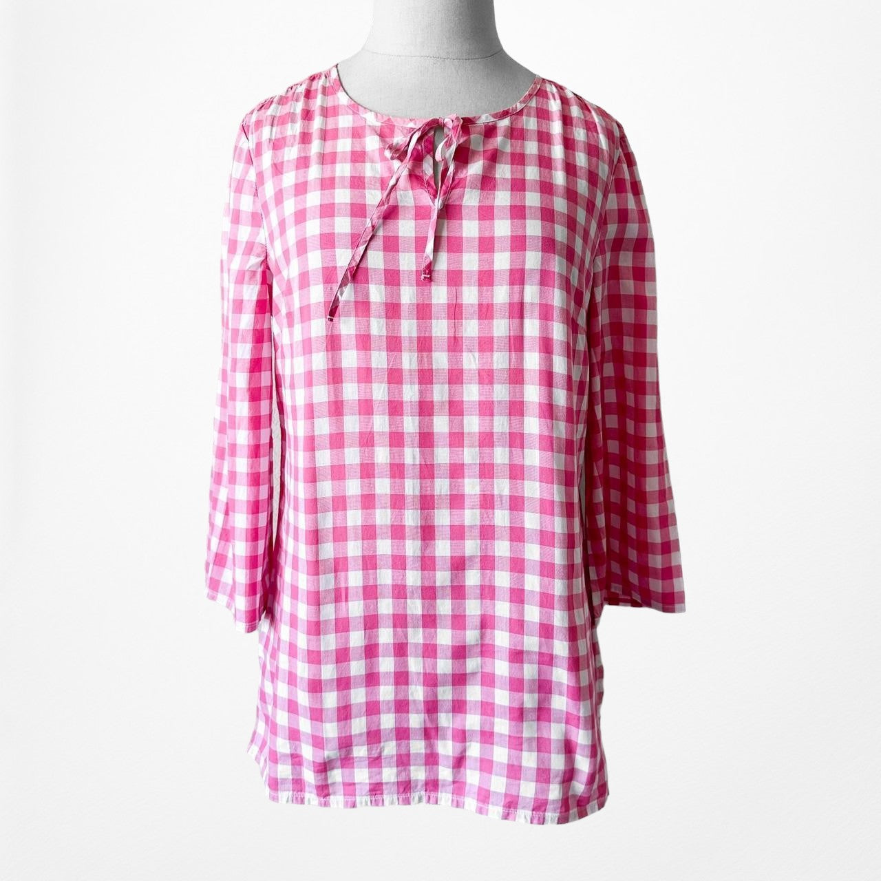 Talbots Pink White Long Sleeve Checkered Gingham Plaid Blouse Top Size XS/S