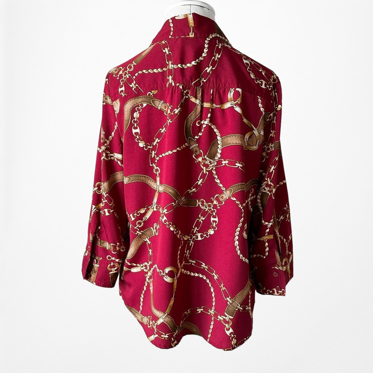 Croft & Barrow Printed Burgundy Red Button Down Shirt Blouse Top Size S